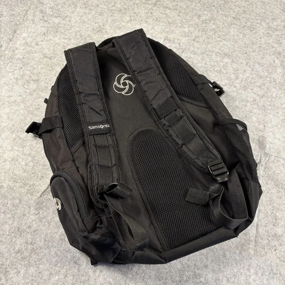 Samsonite Padded Backpack Bag Black Multi Pocket w/ Bungee Cord & Carabiner